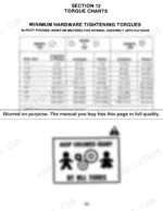 bba2c7ec-b-torque-205 Sperry New Holland L-35, L-775, L-778, L-779 torque chart for SAE grade 2, 5, and 8 hardware and safety warning label.