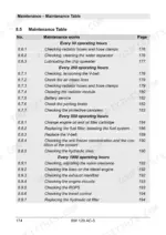 bca96499-b-maintenance-174 Bomag BW 120 AC-5 maintenance table listing service intervals from 50 to 1000 operating hours and corresponding page numbers.