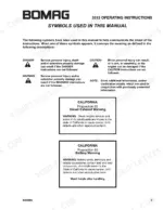 Bomag 3313 operating instructions page defining safety symbols, danger, warning, caution, and California Proposition 65 notices.