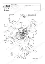 Bomag BF 300 C S340 TV exploded view of engine assembly group showing mounting brackets, bolts, and hardware components.
