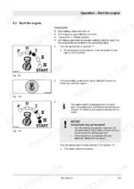 bomag-bf-700-c-2-paver-operator-manual-008-200-30-en-operations-101.webp Bomag BF 700 C-2 engine starting procedure, ignition switch positions, and preheating indicator light diagrams.