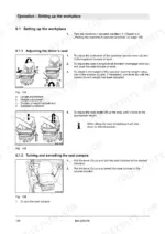 bomag-bm-2200-75-cold-planer-operator-manual-008-201-66-en-operations-130.webp Bomag BM 2200/75 operator manual page 130 showing procedures for adjusting the driver's seat and swivelling the seat console.