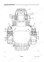bomag-bw-174-ap-4-tandem-vibratory-roller-operator-manual-008-064-01-controls-24.webp Bomag BW 174 AP-4 operator station diagram showing numbered indicators and controls on the dashboard, armrests, and joystick.