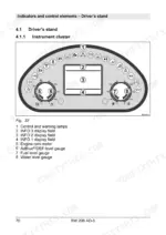 Bomag BW 206 AD-5 instrument cluster diagram showing gauges, warning lamps, and display fields for driver's stand controls.