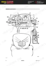 bomag-bw-213-d-4-single-drum-roller-operator-manual-008-043-61-controls-24.webp Bomag BW 213 D-4 operator manual diagram showing numbered dashboard indicators, steering wheel, and console controls.