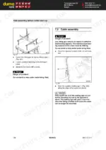 bomag-bw-213-d-4-single-drum-roller-operator-manual-008-043-61-procedures-138.webp Bomag BW 213 D-4 cabin assembly procedure, showing lifting gear diagram and operator stand sealing tape installation steps.
