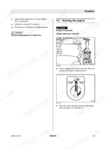 bomag-bw-213-d-4-single-drum-roller-operator-manual-008-124-31-operations-33.webp Bomag BW 213 D-4 operation manual page showing engine starting procedure, travel lever brake position, and vibration selector switch.