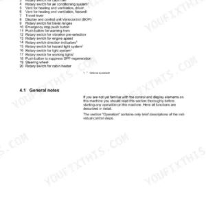 Bomag BW 226 DH-4i BVC operator manual page listing display and control elements, including switches, levers, and steering wheel.