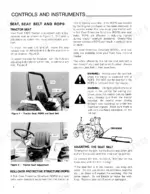 c22b0550-b-controls-8 Ford 1920 operator manual page showing seat, seat belt, and ROPS adjustment procedures, diagrams, and safety warnings.