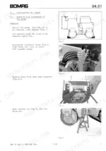 Bomag BW 75 AD, BW 75 ADL, BW 90 ADL drum removal and installation procedure with hydraulic hose and support bolt diagrams.