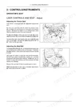 c3830e13-b-controls-45 New Holland Boomer 8N operator manual showing procedures for adjusting the suspension seat and seat belt with diagrams.