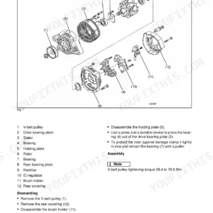 Bomag BW 80 AD-2, BW 90 AD-2, BW 100 ADM-2, BW 90 AC-2, BW 80 ADS generator exploded view, parts list, and repair procedures.