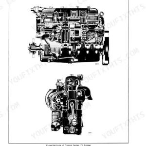 Case 1080, 1080B service manual: cross-section diagrams of the Detroit Diesel 71 series engine showing internal components.