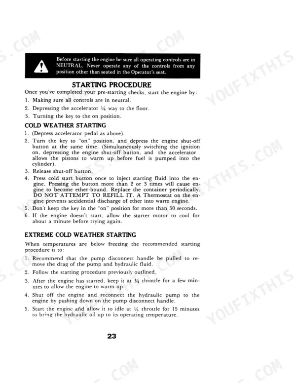 Case 2510 Cruz-Crane engine starting, cold weather, and extreme cold weather starting procedures.