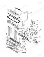 case-310g-350-crawler-service-manual-9-99772-exploded-view-79.webp Case 310G, 350 exploded view of cylinder head, valve cover, rocker arms, intake and exhaust manifolds.
