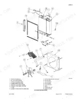 Case 410, 420, 420CT exploded view of radiator mounting system, including fan, shroud, hoses, and oil cooler components.