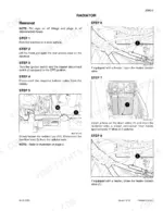 Case 410, 420, 420CT radiator removal procedure steps, including draining coolant and disconnecting heater valve hoses.
