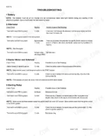 Case 410, 420, 420CT troubleshooting table for battery, alternator, starter motor, solenoid, and starting relay electrical tests.