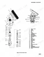 case-45-cruz-air-excavator-service-manual-s406267m1-exploded-view-158-1.webp Case 45, 45 Cruz-Air exploded view diagram and parts list for the foot brake valve assembly, showing internal components.
