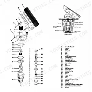 Case 45, 45 Cruz-Air exploded view diagram and parts list for the foot brake valve assembly, showing internal components.