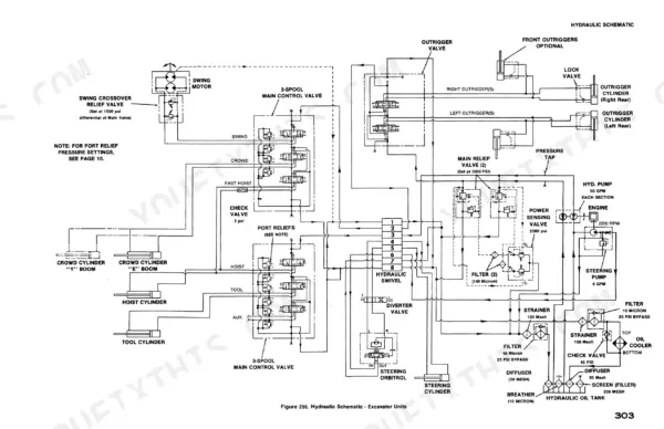 Case 45, 45 Cruz-Air hydraulic schematic showing main control valves, swing motor, outrigger cylinders, and hydraulic tank components.
