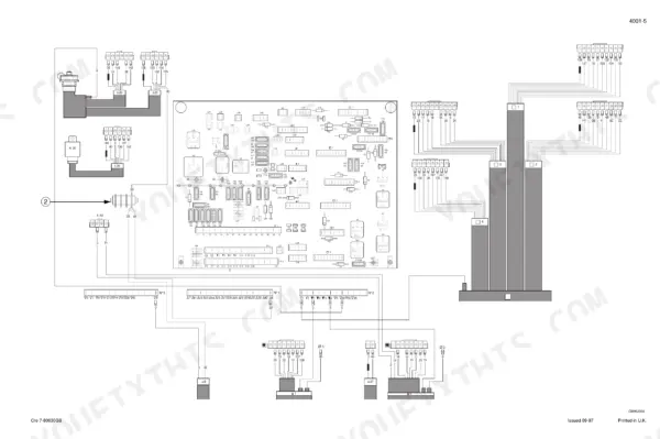 Case 588 electrical wiring diagram showing the central control module, fuse layout, and connector pinout connections.