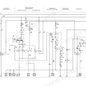 Case 788 and 988 electrical ladder schematic with battery master switch, relays and fuse rails