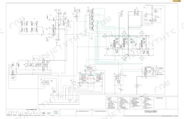 Case 821E wheel loader hydraulic schematic diagram showing pumps, valves, cylinders, and component legend.