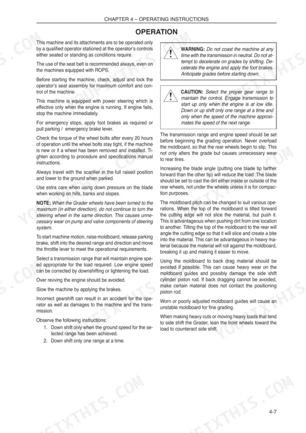 Case 845B, 865B, 885B VHP operator manual page covering motor grader operating instructions and moldboard techniques.