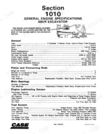 case-880r-excavator-service-manual-9-67074-specs-3.webp Case 880R excavator general engine specifications table including piston, main bearing, lubrication, and fuel system data.