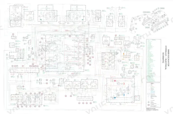 Case 9060B excavator hydraulic and electrical schematic diagram with component legend and system flow paths.
