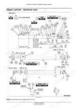 case-cx210d-service-manual-crawler-excavator-89ab3-cylinder-exploded-view-1518-1.webp Dipper cylinder sectional view with numbered parts and dimension callouts in millimeters and inches