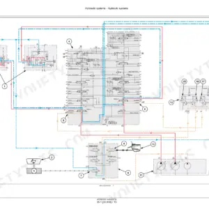 Colour hydraulic circuit schematic showing the CC-LS control valve blocks, numbered component callouts, and pressure, tank, and pilot line routing