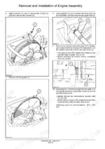 case-cx350c-crawler-excavator-repair-manual-engine-137.webp Case CX350C engine assembly removal procedure showing radiator hose, fan guard, and compressor line disconnection steps.