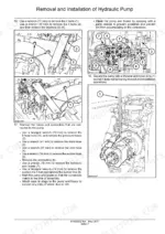 case-cx350c-crawler-excavator-repair-manual-hydraulic-pump-and-valve-1260.webp Case CX350C hydraulic pump removal and installation procedure with component diagrams for bolts, hoses, and lifting sling.