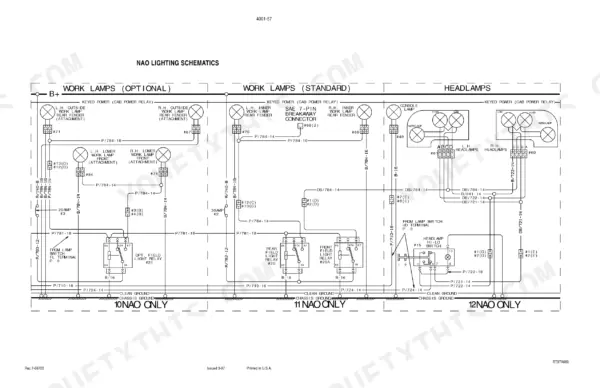 Case IH lighting schematic covering warning, tail and cab work lamps