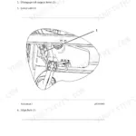 Air conditioner and heater installation step showing the cab being lowered and the mounting bolt aligned