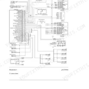 Caterpillar 279C machine ECM J1 connector schematic with numbered pins and wire identifiers
