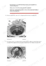 Hydraulic pump barrel strip-down under a spring-force warning: removing the retainer, spacer and springs from the barrel assembly, with the numbered illustration
