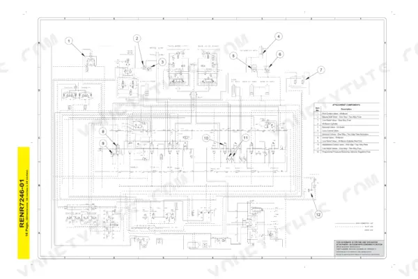 Full hydraulic circuit schematic for the VA boom attachment with combined function, numbered components