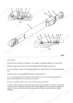 Bucket cylinder service: setting the cylinder on the fixture, with its weight given for safe handling