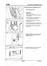 Bomag BW 213 DH-3, BW 213 PDH-3, BW 214 DH-3, BW 214 PDH-3 drum removal procedure showing hydraulic hose and motor diagrams.