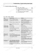 Bomag BC 573 RB-4 diesel engine troubleshooting table listing faults, causes, and remedies for starting and shutdown issues.
