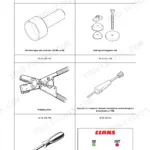 Claas Axion 810-850 service manual page showing specialized tools: axle seal press, bearing bushing tool, crimping pliers, and extractors.