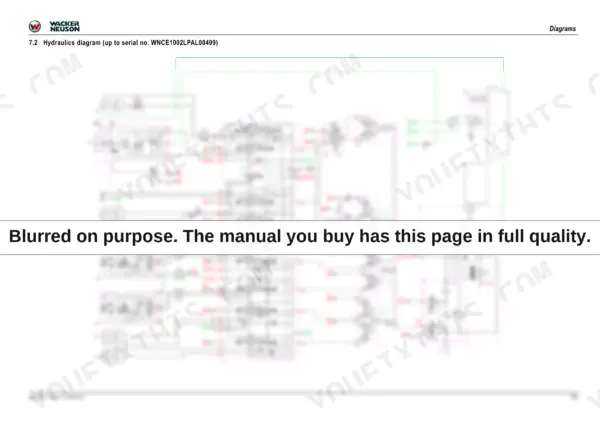 Wacker Neuson EZ28 hydraulic diagram for serial numbers up to WNCE1002LPAL00499 showing valve bank and pump connections.