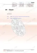d4637327-b-toc-175 Massey Ferguson 5425-5475 SA Clutch section contents page listing GBA20 dry clutch disassembly and bleeding procedures.