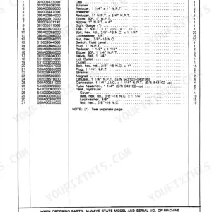 Cmi Corporation RS-650 hydraulic oil tank assembly parts list table for serial numbers 543102 through 543106.