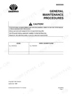 daewoo-solar-220ll-track-excavator-shop-manual-2023-7134e-maintenance-51.webp Daewoo Solar 220LL, Solar 290LL general maintenance procedures page with safety caution and model serial number table.