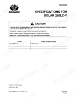 daewoo-solar-290lc-v-hydraulic-excavator-shop-manual-2023-7113ae-specs-33-1.webp Daewoo Solar 290LC-V specifications page showing safety caution and serial number range table for model 0001 and up.