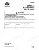 daewoo-solar-290ll-track-excavator-shop-manual-2023-7132e-maintenance-51.webp Daewoo Solar 290LL general maintenance procedures page with safety caution and model serial number range table.